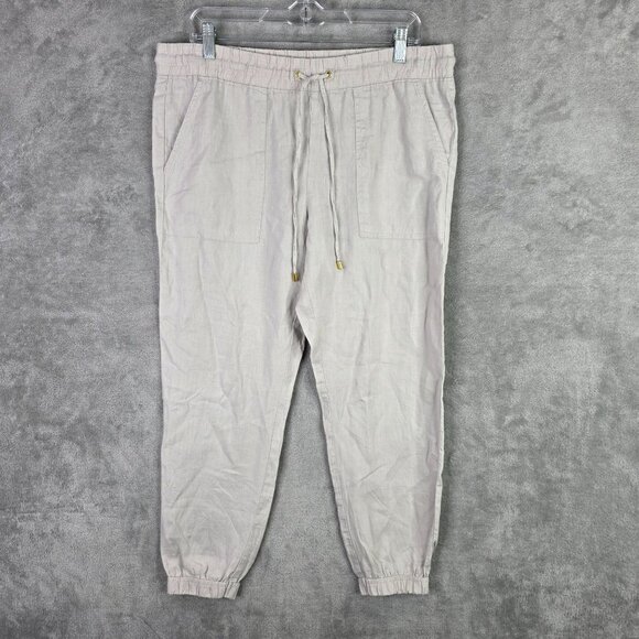 Womens Company Ellen Tracy Beige 100% Linen Pants Drawstring Elastic Hem Size M - Picture 2 of 10